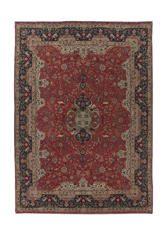 Persian Rug Tabriz Handmade Area Traditional 9'10"x13'10" (10x14) Red Blue Whites/Beige Animals Floral Design #33998