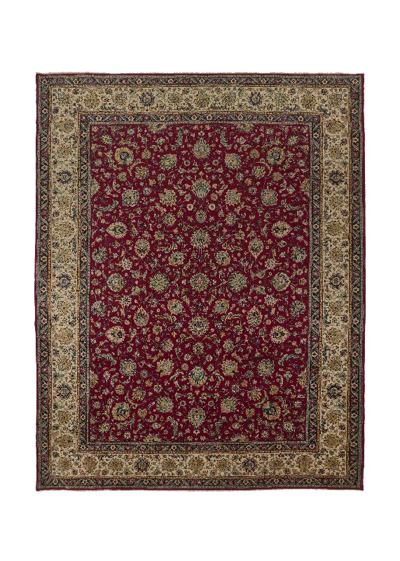 Persian Rug Tabriz Handmade Area Traditional 10'6"x13'4" (11x13) Red Green Shah Abbasi Floral Design #22140