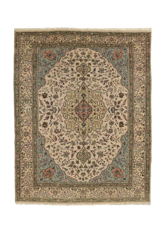 Persian Rug Tabriz Handmade Area Traditional 9'0"x11'6" (9x12) Whites/Beige Blue Floral Design #32020