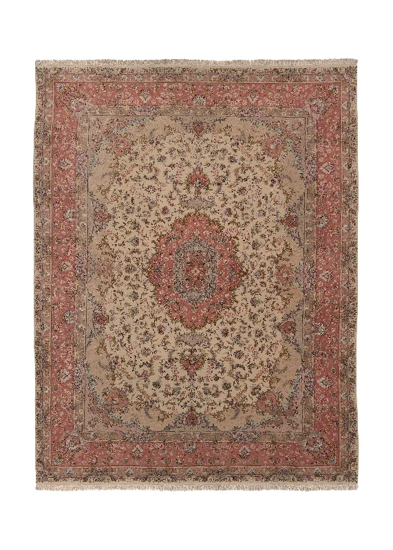 Persian Rug Tabriz Handmade Area Traditional 9'8"x13'0" (10x13) Whites/Beige Pink Naghsh Floral Design #34888