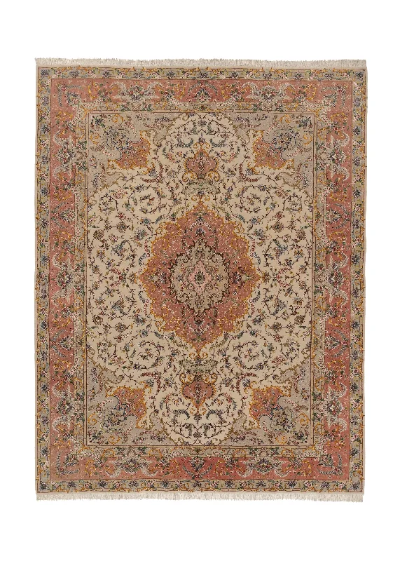 Persian Rug Tabriz Handmade Area Traditional 9'10"x12'8" (10x13) Whites/Beige Pink Naghsh Floral Design #35803