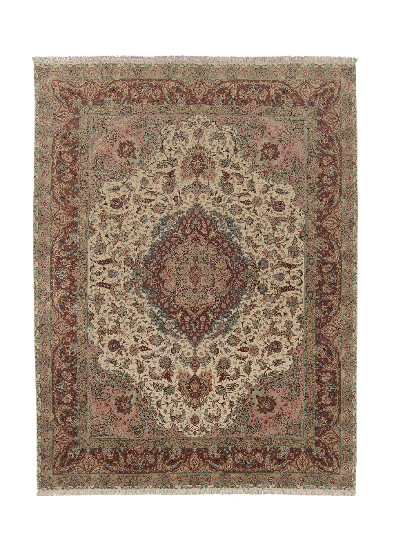 Persian Rug Tabriz Handmade Area Traditional 10'0"x13'6" (10x14) Whites/Beige Pink Naghsh Floral Design #34699