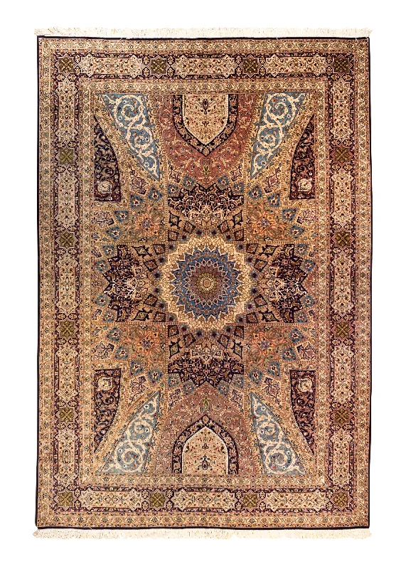 Persian Rug Tabriz Handmade Area Traditional 6'7"x9'10" (7x10) Whites/Beige Blue Gonbad Dome Design #A33868