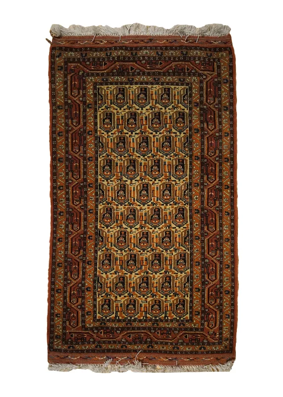 Persian Rug Turkmen Handmade Area Tribal 2'6"x3'10" (3x4) Orange Orange Geometric Paisley/Boteh Design #A33926