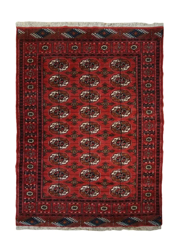 Persian Rug Turkmen Handmade Area Tribal 3'10"x5'2" (4x5) Red Geometric Bokhara Elephant Foot Design #A33924