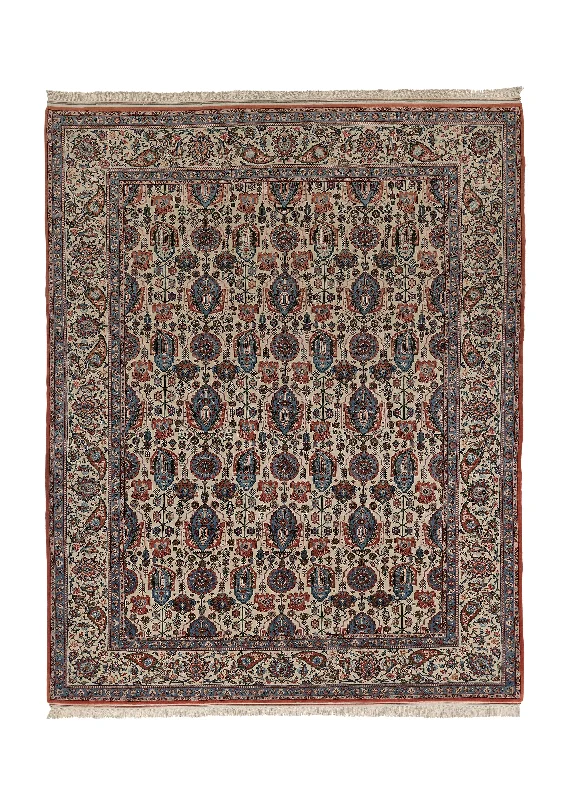 Persian Rug Varamin Handmade Area Traditional 10'5"x13'0" (10x13) Whites/Beige Blue Paisley/Boteh Design #17957