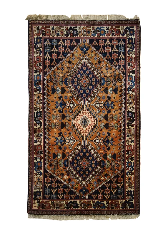 Persian Rug Yalameh Handmade Area Tribal 2'8"x4'4" (3x4) Brown Orange Geometric Design #A33928