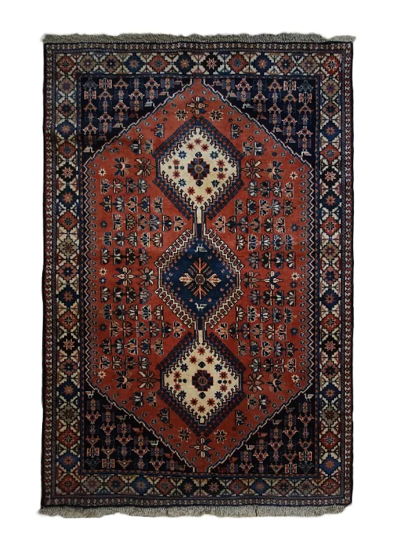 Persian Rug Yalameh Handmade Area Tribal 3'4"x4'11" (3x5) Red Blue Geometric Design #A33936