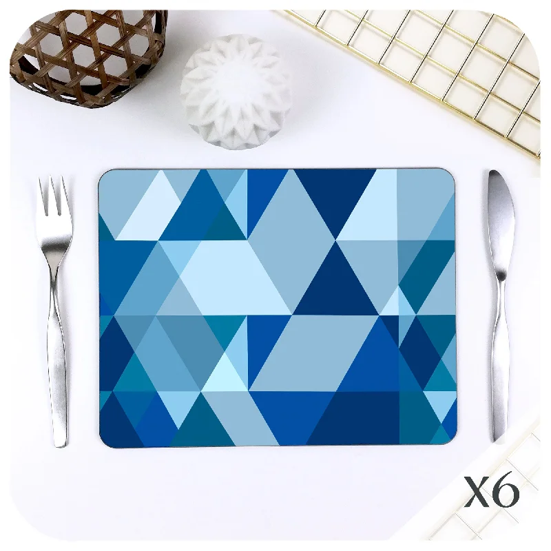 Scandi Geometric Placemats in Blue, set of 6