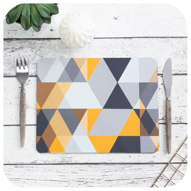 Scandi Geometric Placemats in Yellow and Grey, set of four