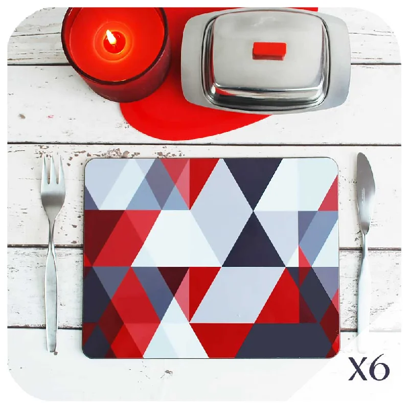 Scandi Placemats in Red & Grey, set of 6