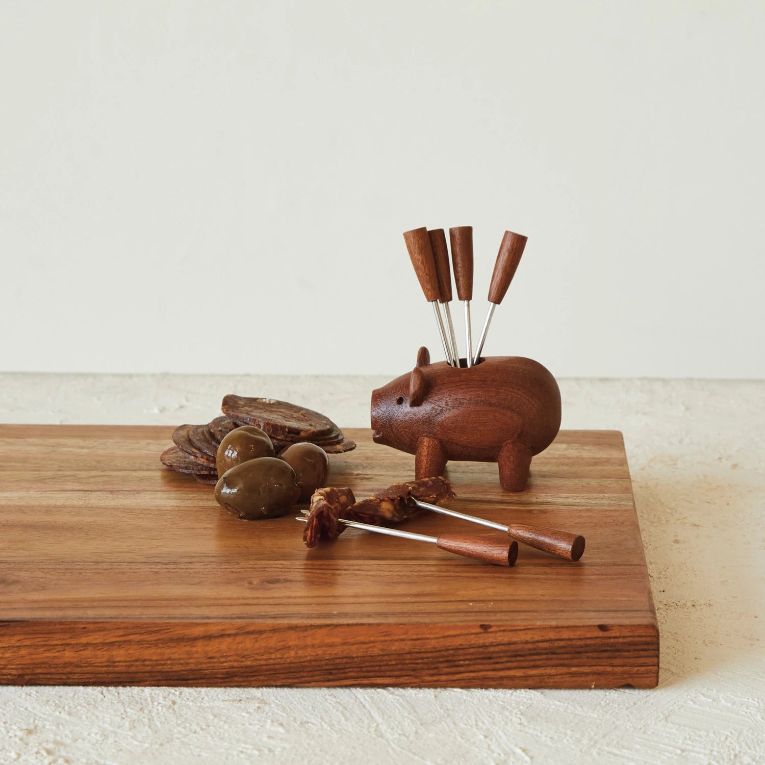 Creative Co-op - Wooden Pig Appetizer Fork Holder