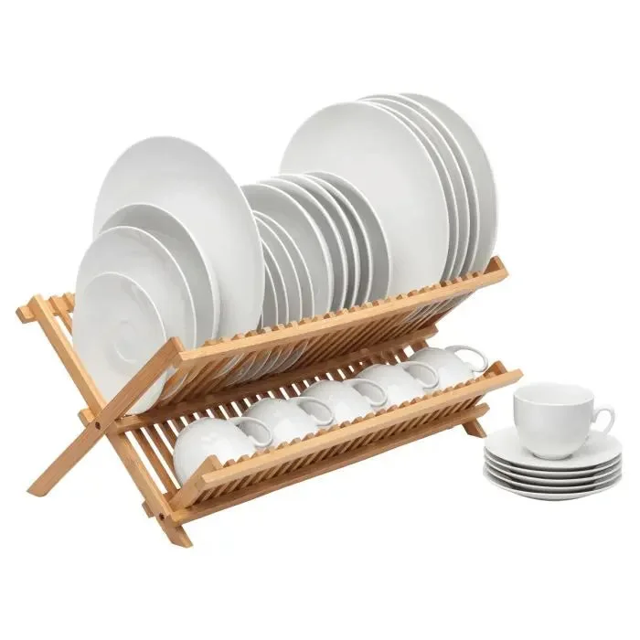 Bamboo Foldable Compact Dish Drying Rack