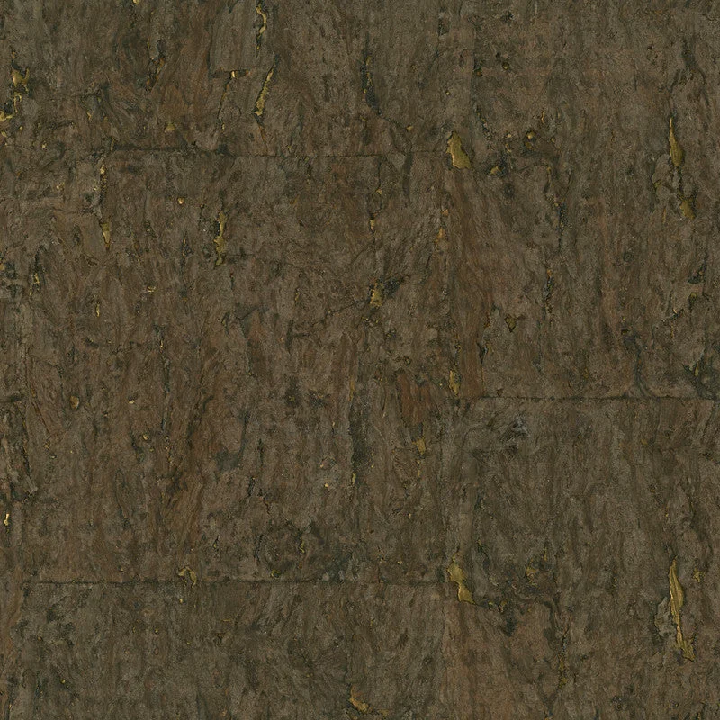 Cork Textural Wallpaper in Chocolate Brown/Gold