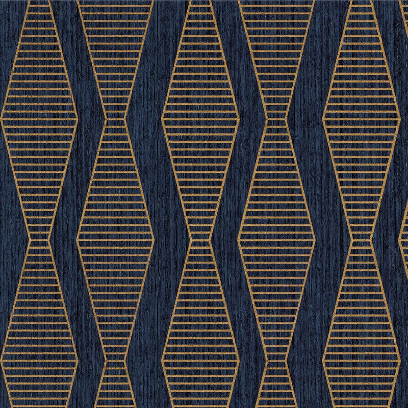 Crepe-Effect Art Deco Wallpaper in Copper/Blue