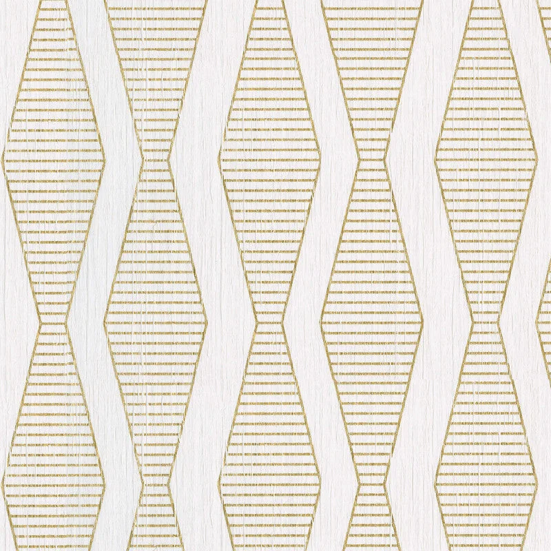 Crepe-Effect Art Deco Wallpaper in Gold/White