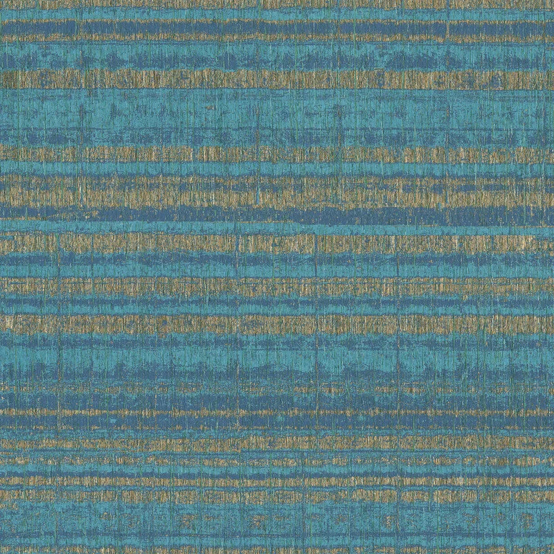 Horizontal Striae Textured Multi Wallpaper in Blue Gold