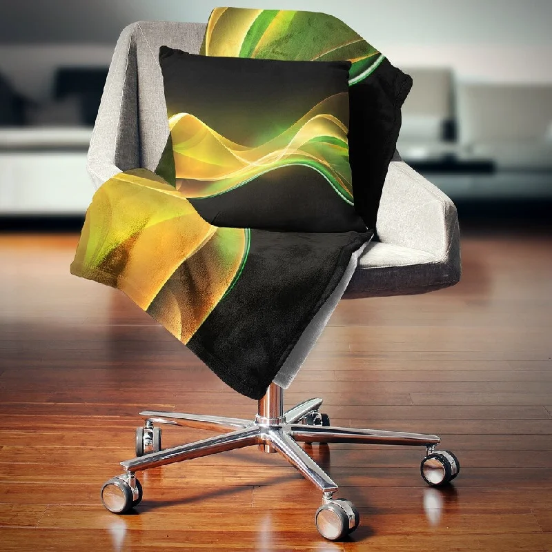 Designart '3D Gold Green Wave Design' Abstract Throw Blanket