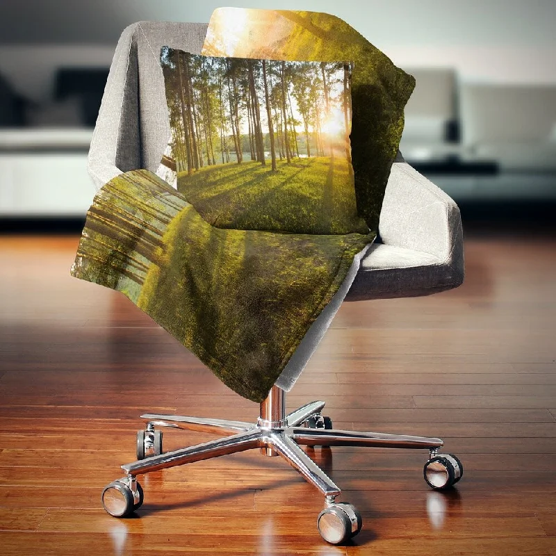 Designart 'Bright Sunlight in Dense Forest' Landscape Fleece Throw Blanket