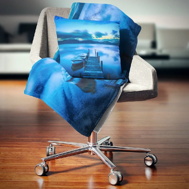 Designart 'Cloudy Blue Sky with Pier' Seascape Throw Blanket