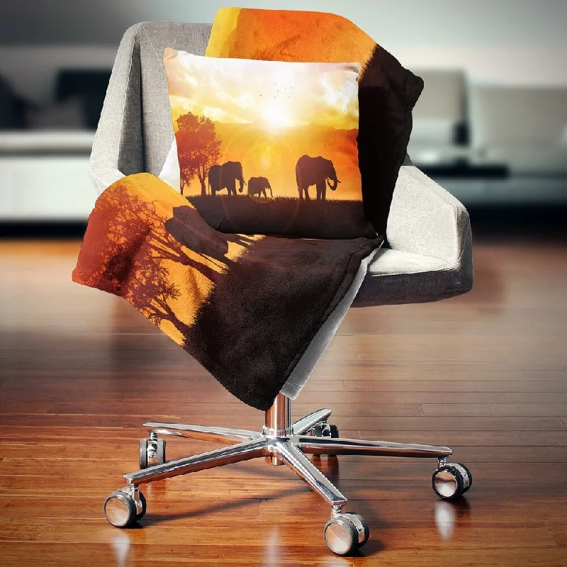 Designart 'Elephants Walking At Sunset' African Throw Blanket