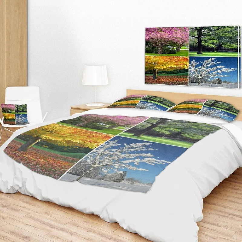 Designart 'Four Seasons Trees Collage' Landscape Fleece Throw Blanket