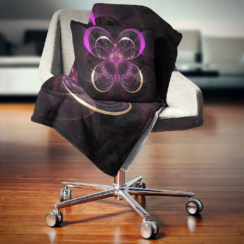 Designart 'Fractal Purple Flower in Dark' Floral Throw Blanket