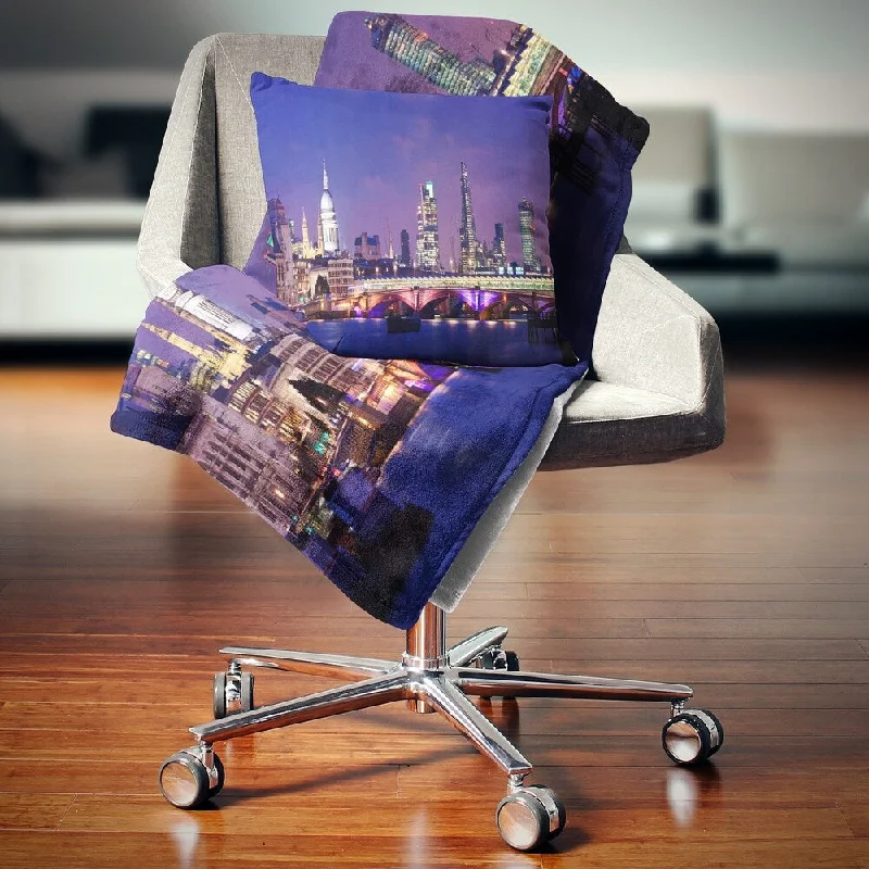 Designart 'London Night Panorama' Cityscape Photo Throw Blanket