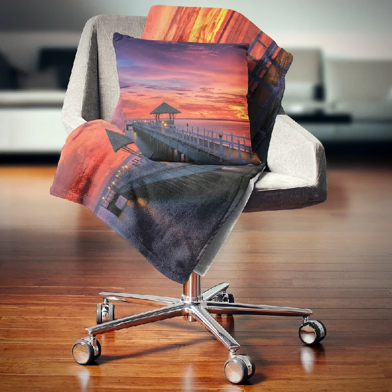 Designart 'Long Wooden Bridge and Colorful Sky' Sea Bridge Throw Blanket