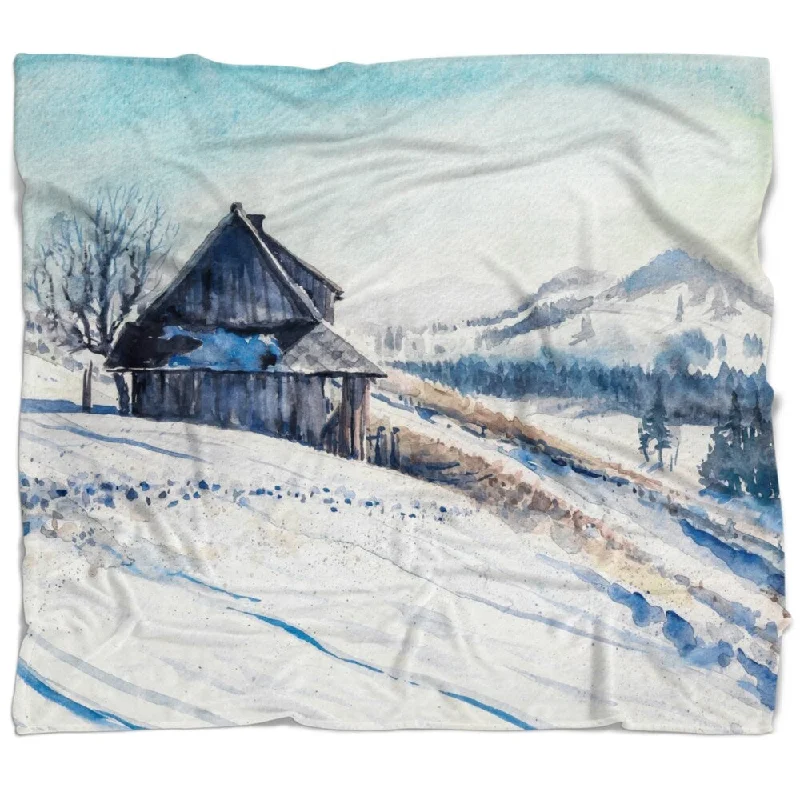 Designart 'Winter Mountains Watercolor' Landscape Painting Throw Blanket