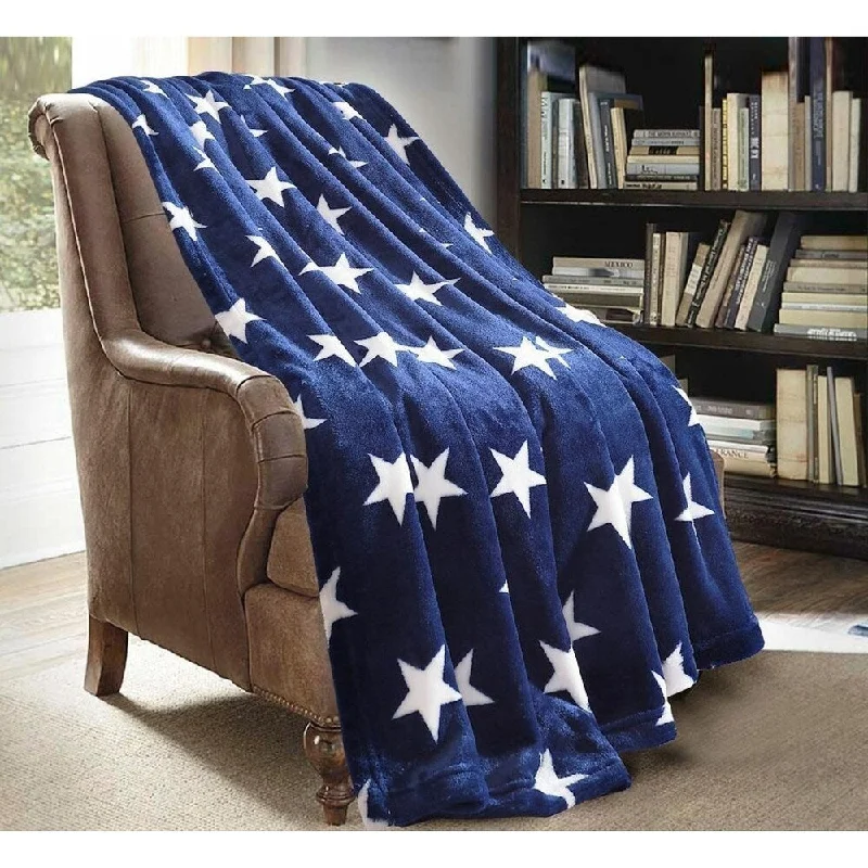 Navy White Star Throw Blanket 50" x 60"