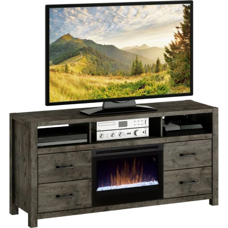 Stockton TV Stand with Fireplace - Slate