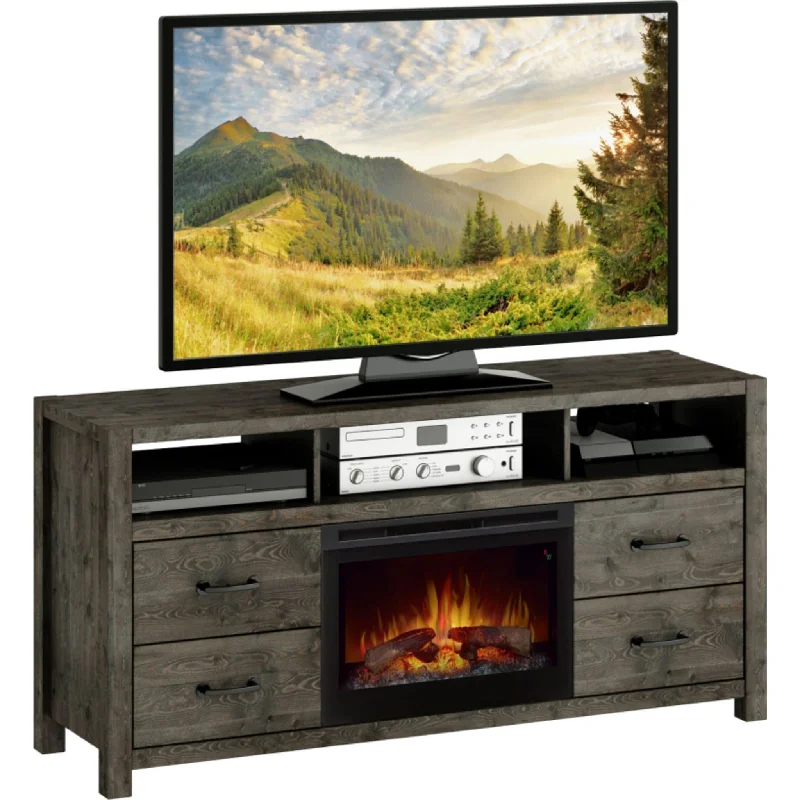 Stockton TV Stand with Fireplace - Slate