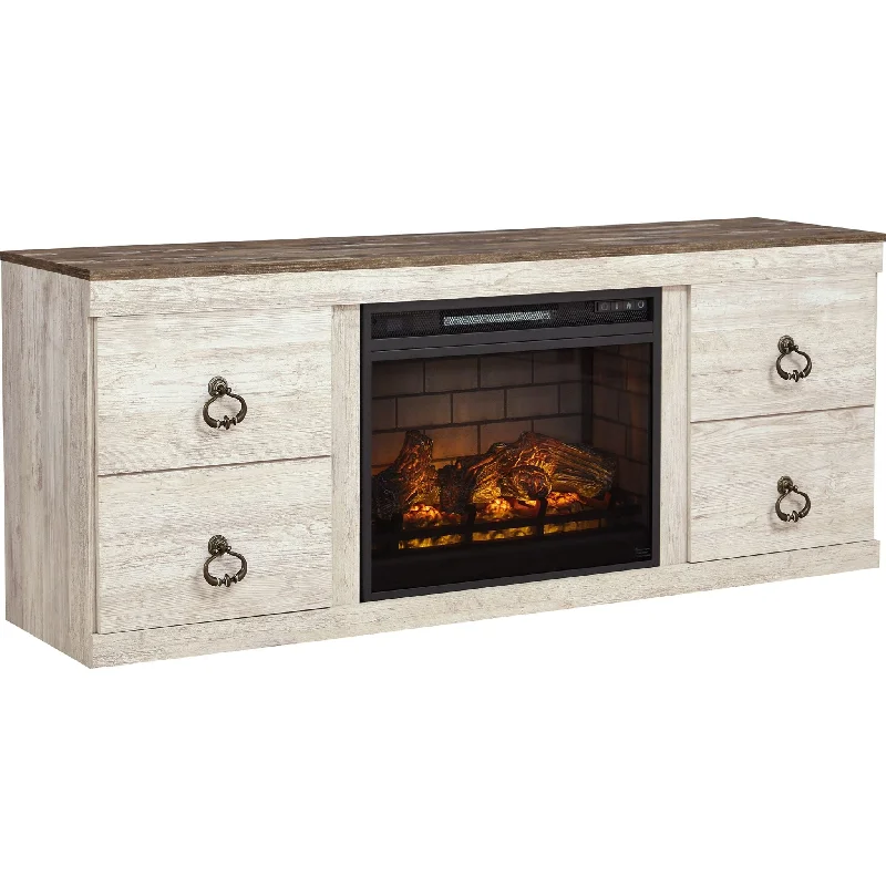 Willowton TV Stand with Fireplace - Whitewash