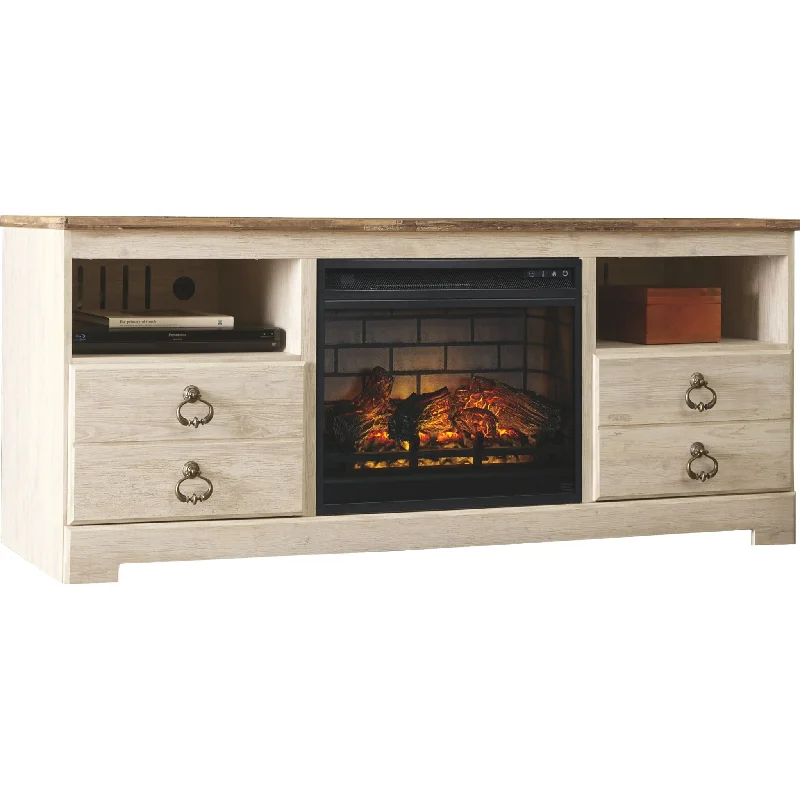 Willowton TV Stand with Fireplace - Whitewash